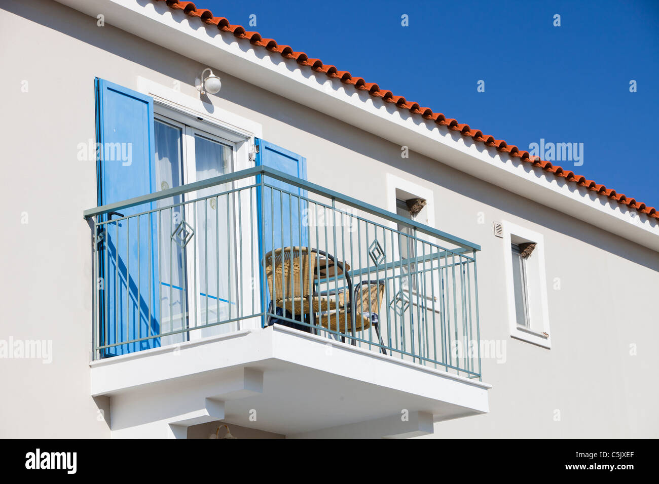 Ein Feriendorf am Skala Eresou auf Lesbos, Griechenland. Stockfoto