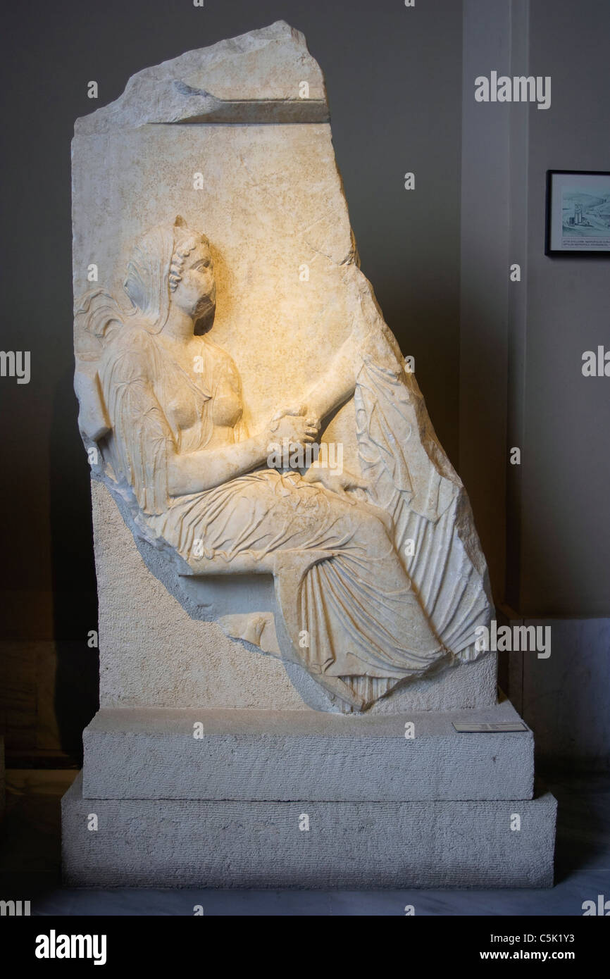 Attic funerary Stele mit Abschiedsszene, Marmor, von Rhodos, Archäologisches Museum, Istanbul, Türkei Stockfoto