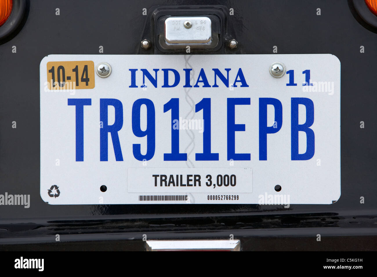 Indiana-Anhänger 3000lbs oder weniger Fahrzeug Nummernschild Staat usa Stockfoto