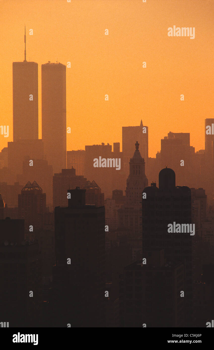 die Innenstadt von Sonnenuntergang, NYC, World Trade Towers Stockfoto