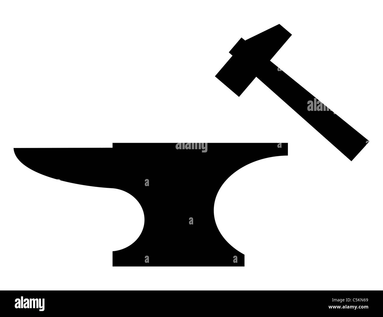 Amboss und Hammer schwarze silhouette Abbildung auf weißem Hintergrund. Stockfoto