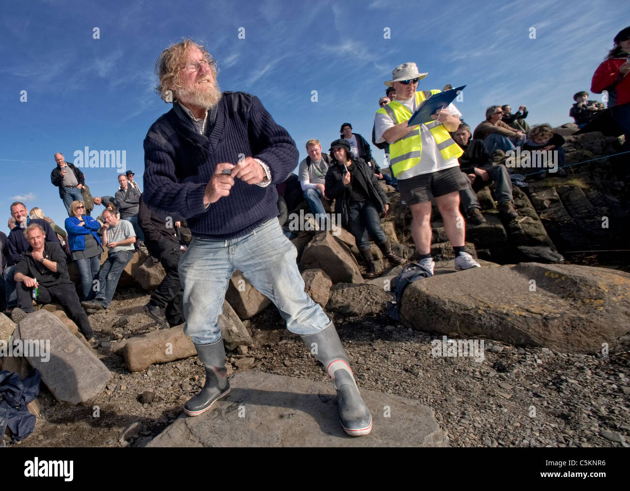 Der 2010 World Stein skimming-Meisterschaften, Easdale Island, Schottland Stockfoto