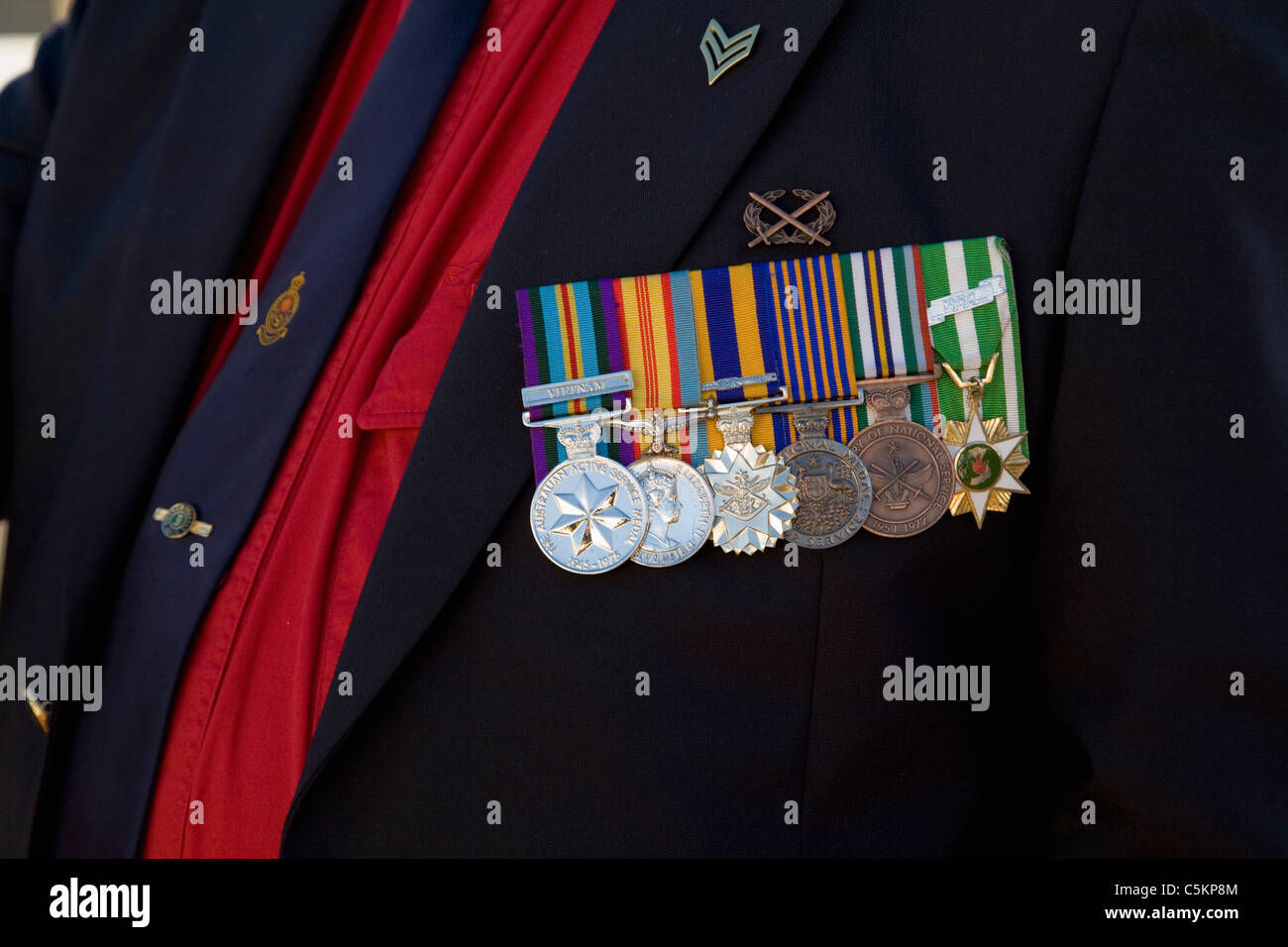Australische aktive Service-Medaille (Vietnam), Defence Force-Medaille, lange Service-Medaille, nationale Service-Medaille, Wehrdienst Stockfoto