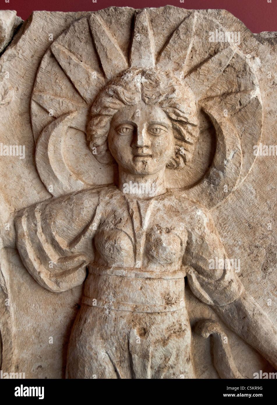 Perge Roman Detail der Fassade Nymphäums 2. Jahrhundert n. Chr. Eros drei Grazien Artemis Türkei Stockfoto