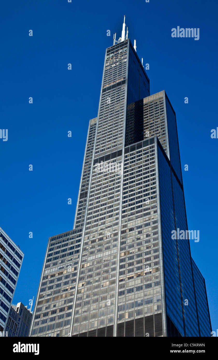 Sears/Willis Tower genommen Form die Vorderseite des Gebäudes, so du die separate leisten siehst. Stockfoto
