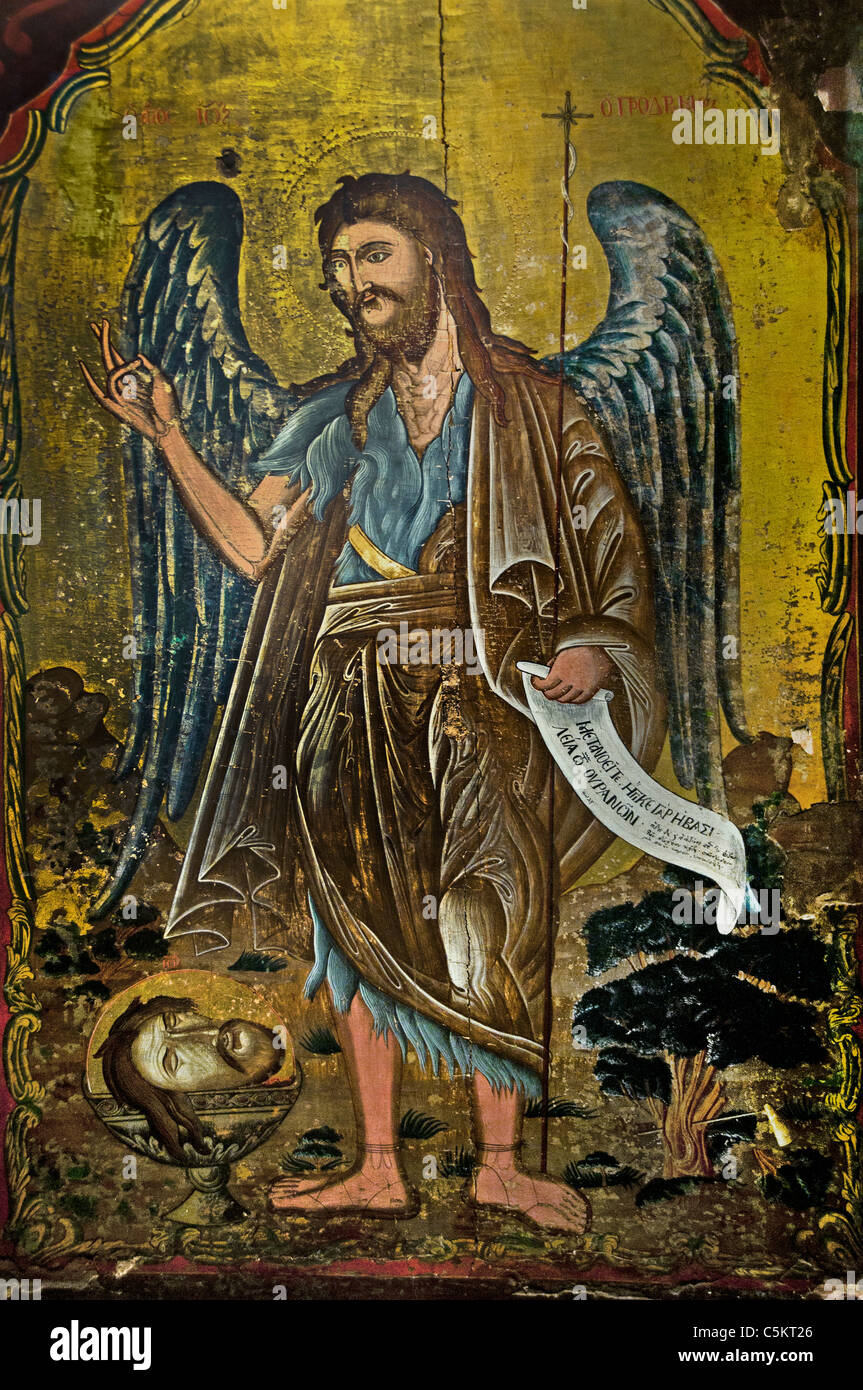 Ikonenmalerei des Johannes der Täufer 19 th Jahrhundert Türkei Stockfoto