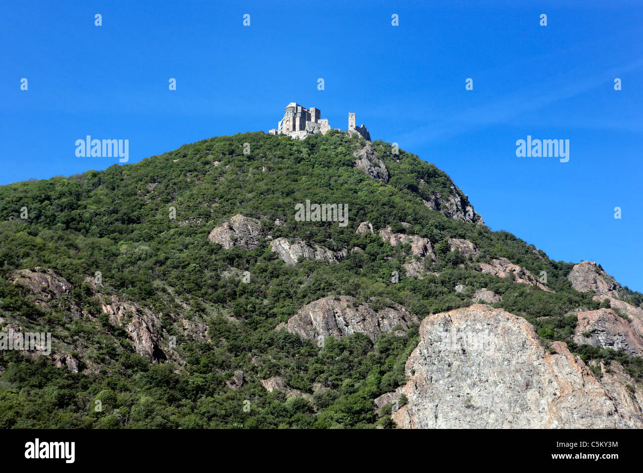 Landschaft in der Nähe von Sacra di San Michele, Piemont, Italien Stockfoto