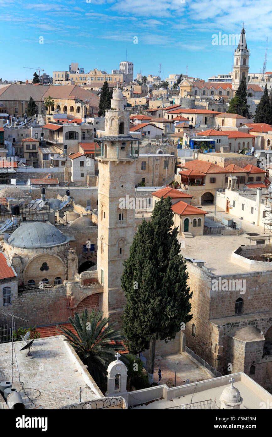 Blick auf die Altstadt vom Redemeer Kirchturm, Jerusalem, Israel Stockfoto