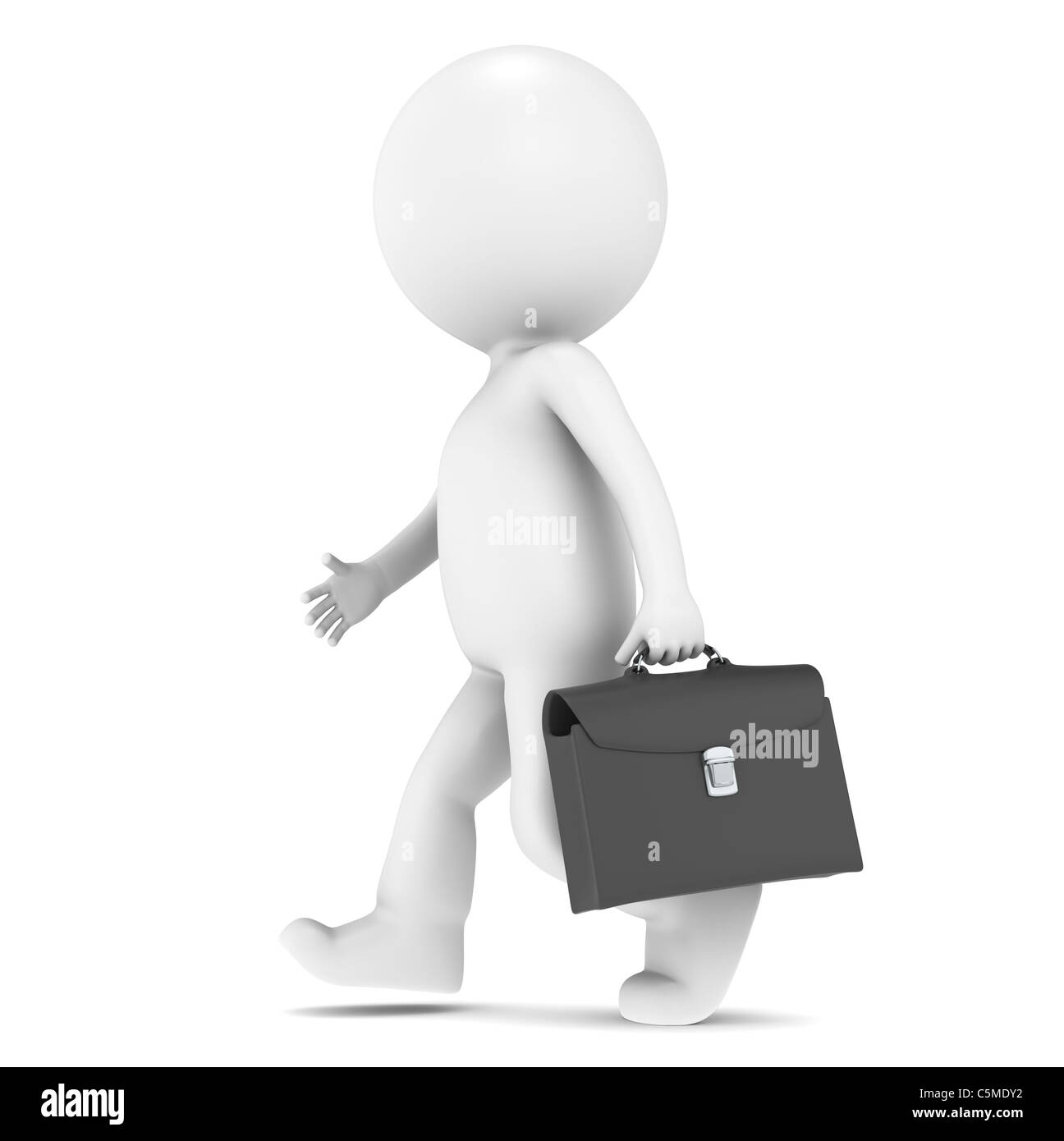 3D wenig menschlichen Charakter zu Fuß mit einer Aktentasche Stockfoto