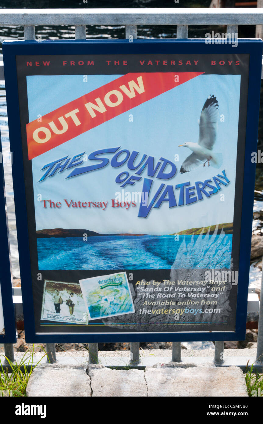 Ein Plakat für The Vatersay Boys, eine Ceilidh-Band aus den äußeren Hebriden. Stockfoto