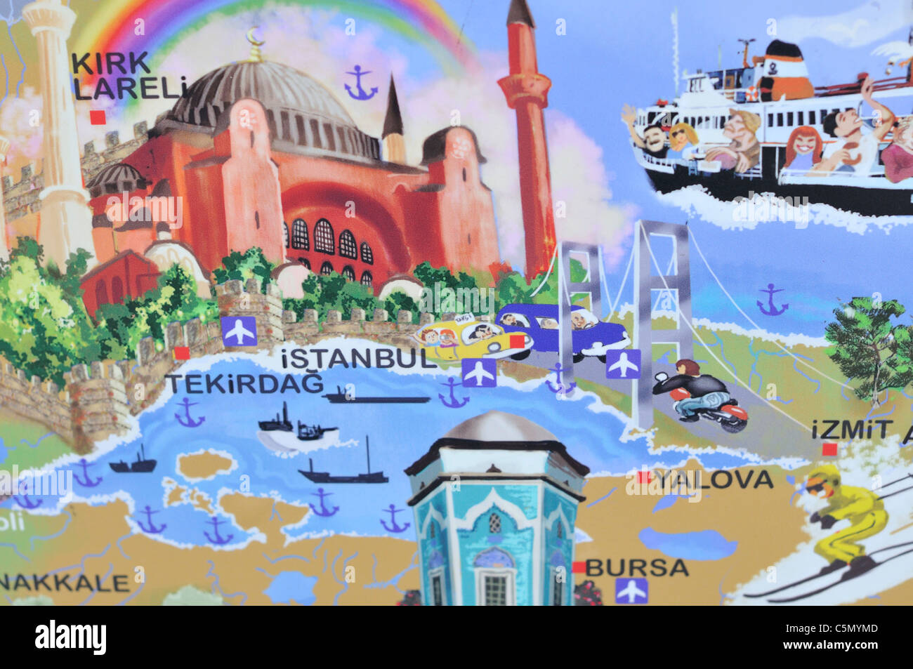 Plakat mit touristischen Attraktionen in der Türkei Stockfoto