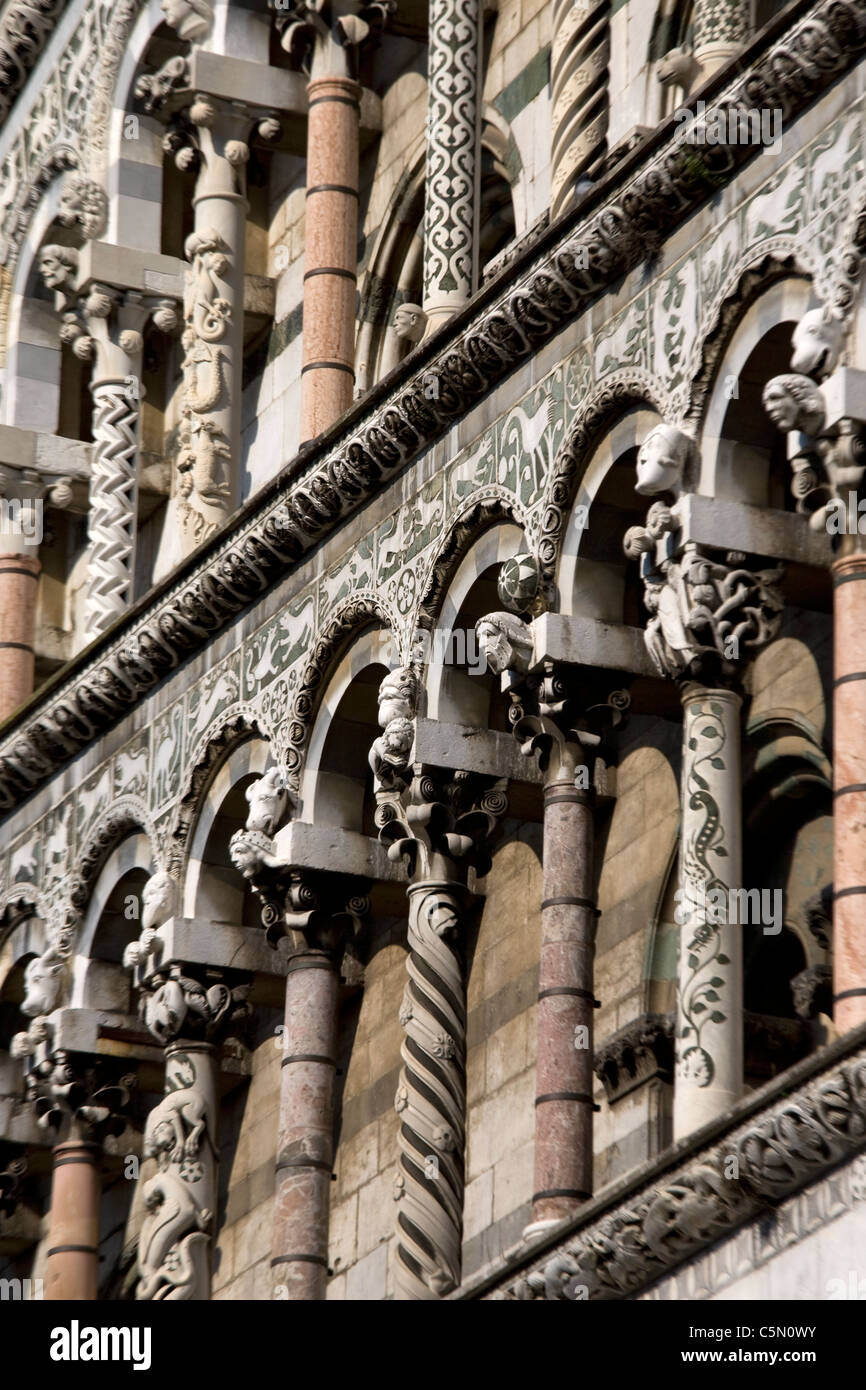 Der Kirche San Michele in Foro, Fassade Detail, Lucca, Toskana, Italien, Europa Stockfoto