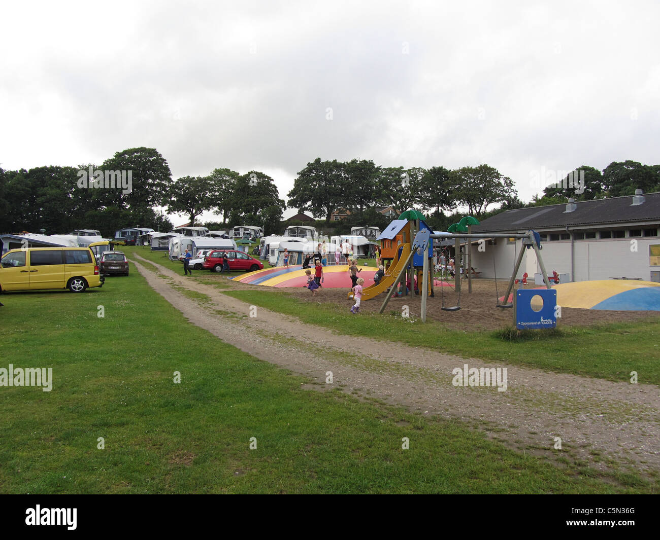 Dänischen Campingplatz mit Play Ground, Krusa, Jütland, Dänemark Stockfoto