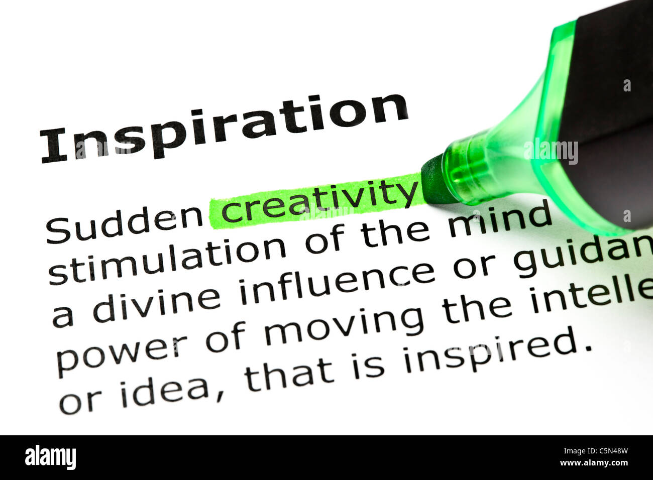 "Kreativität" grün, unter der Überschrift "Inspiration" markiert Stockfoto