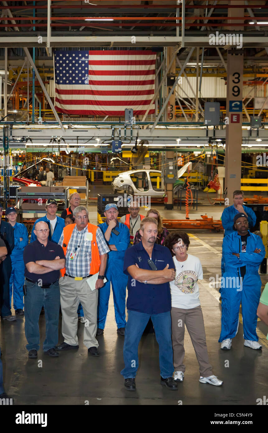 General-Motors-Arbeiter hören als Union und Unternehmen Beamten Begin Vertragsverhandlungen Stockfoto