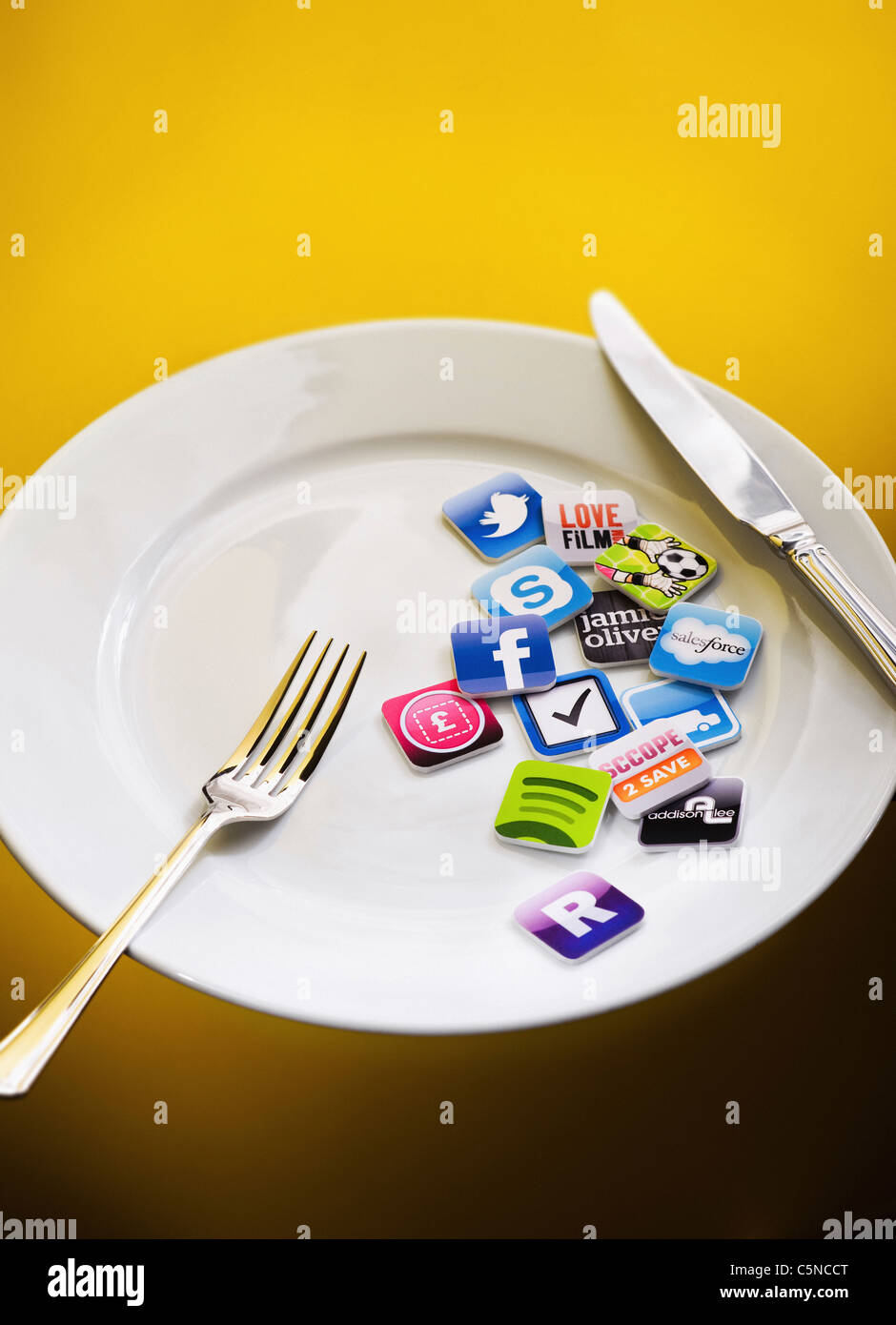 Ein Teller voll mit app-Symbole Stockfoto