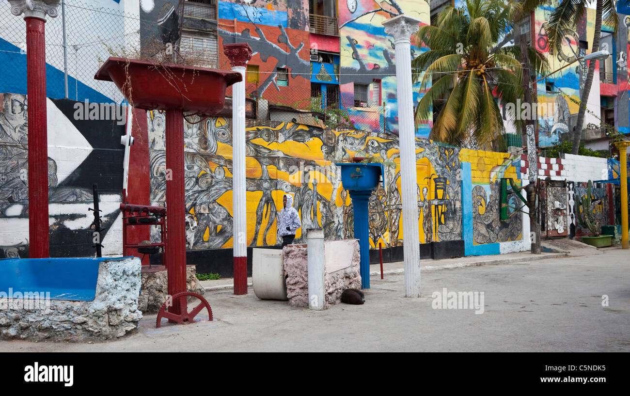 Kuba, Havanna. Callejon de Hamel Kunst arbeiten, Havannas. Stockfoto