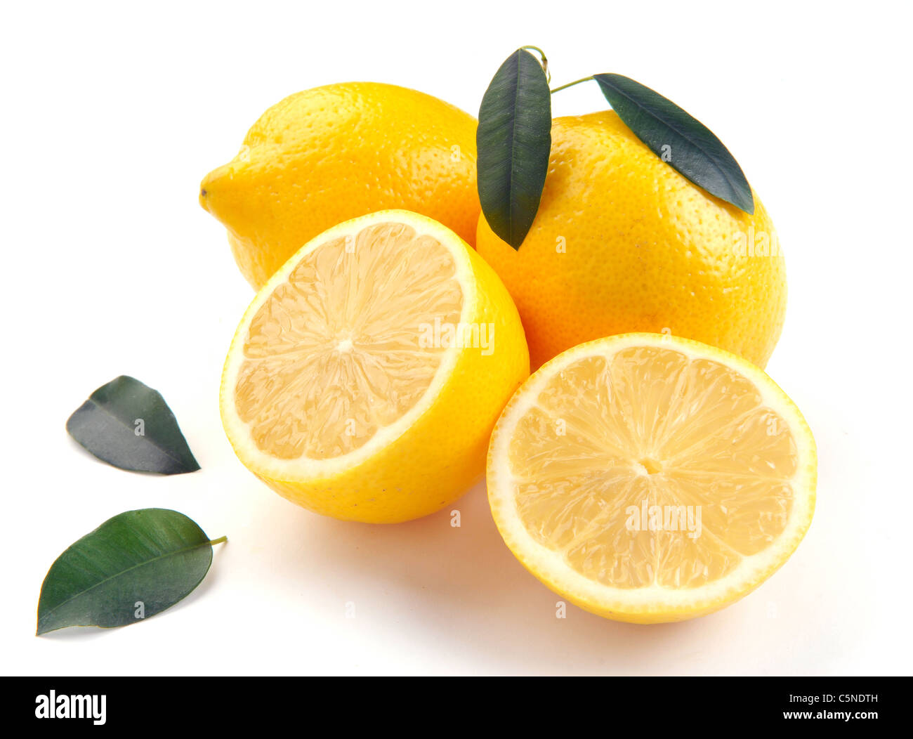 frische Zitronen auf weißem Hintergrund Stockfoto