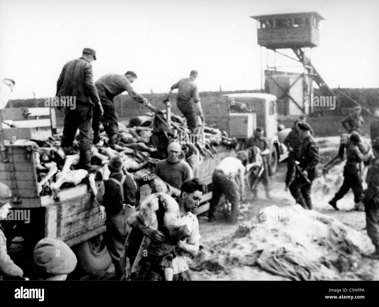 Leichen in das KZ Bergen-Belsen, 1945 Stockfoto