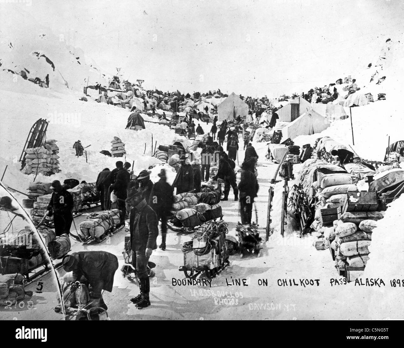 Grenzlinie am Chilkoot pass Alaska, 1998 Stockfoto