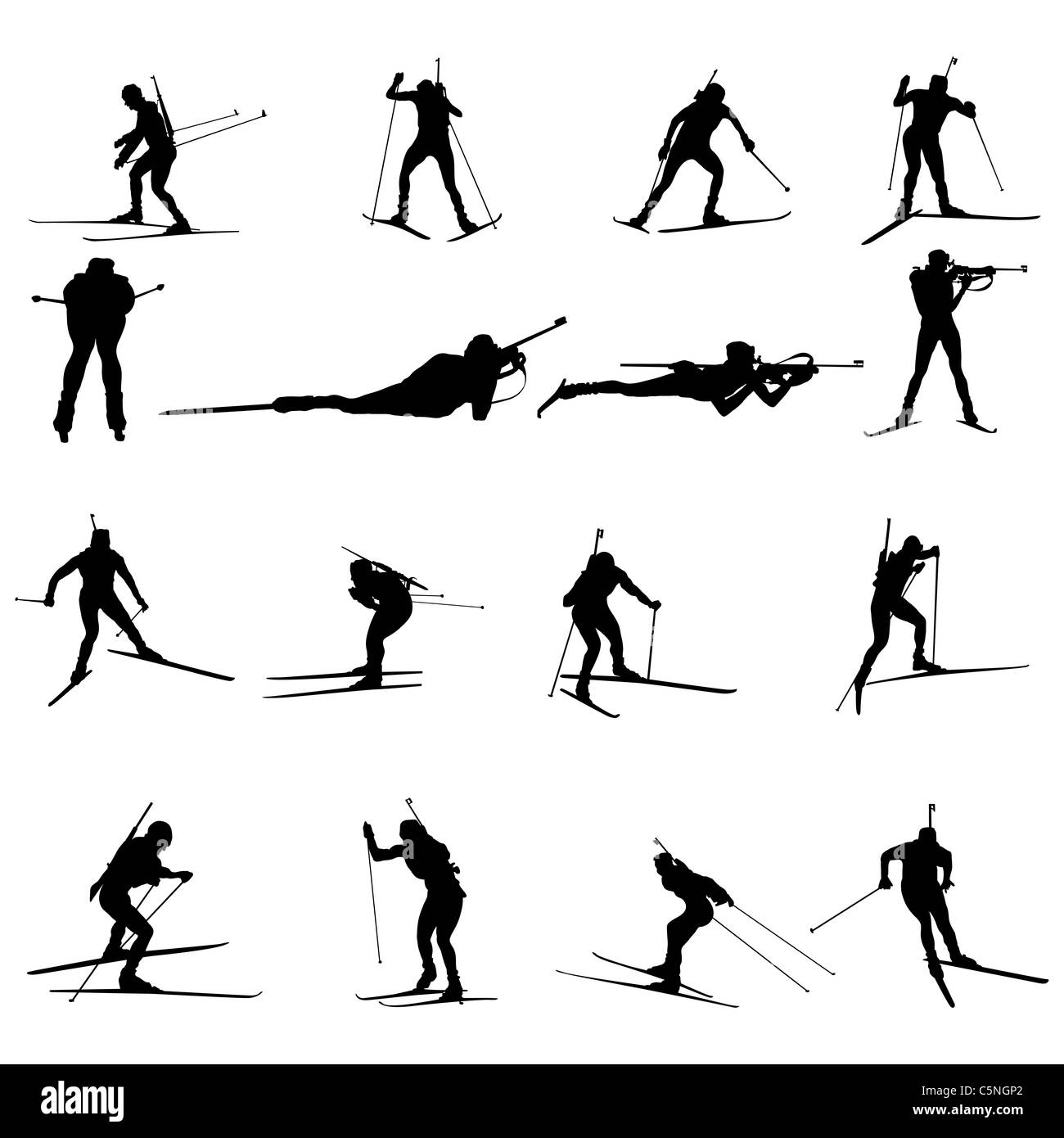 Satz von Biathlon-Sportler Silhouetten. Vektor-Illustration. Stockfoto