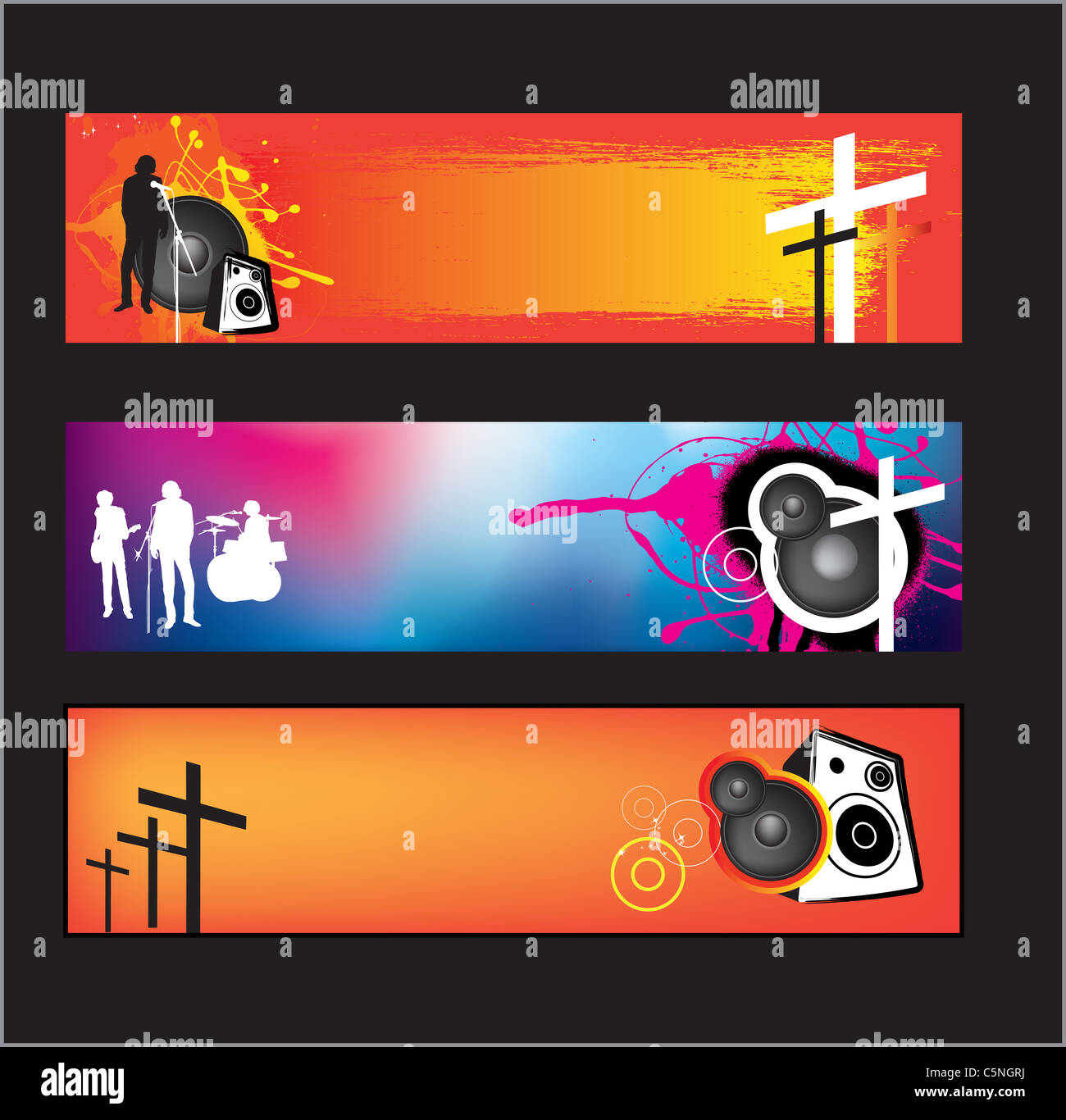 Reihe von Banner für christliche religiöse Musik Rock oder pop-Bands für  junge Kinder und Jugendliche mit Verlaufsgitter Stockfotografie - Alamy