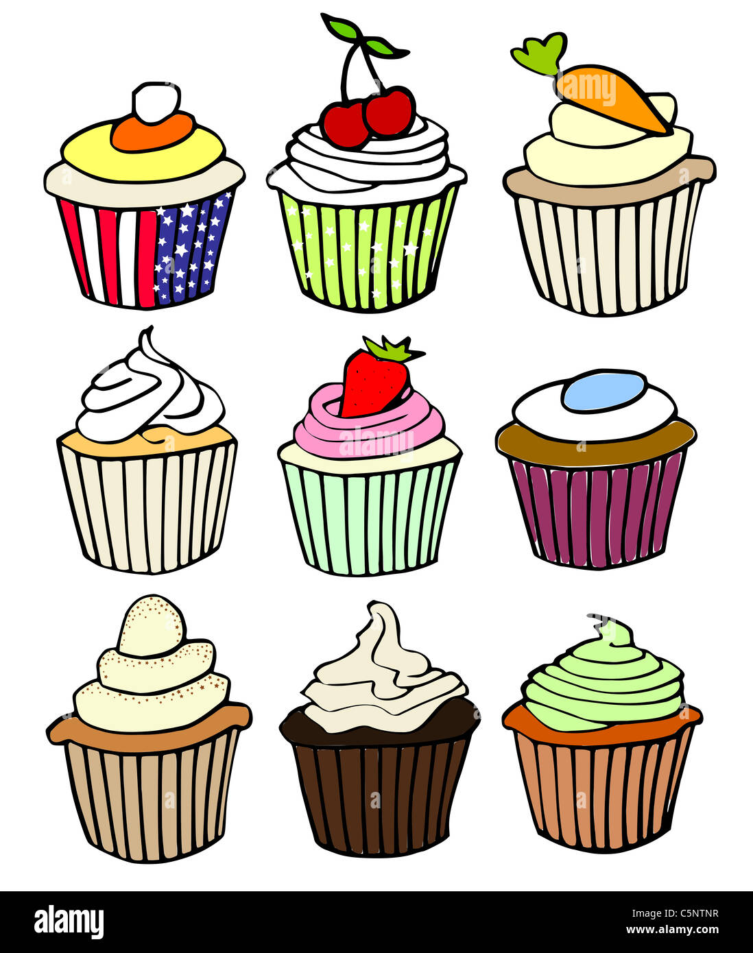 Neun leckere Cupcakes für Inspiration. Stockfoto