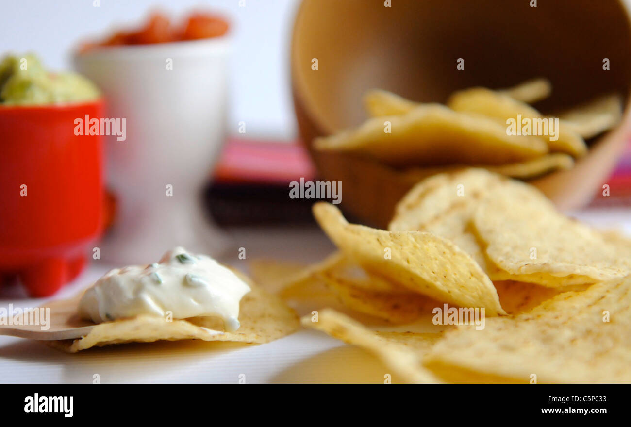 Chips und Dips Stockfoto