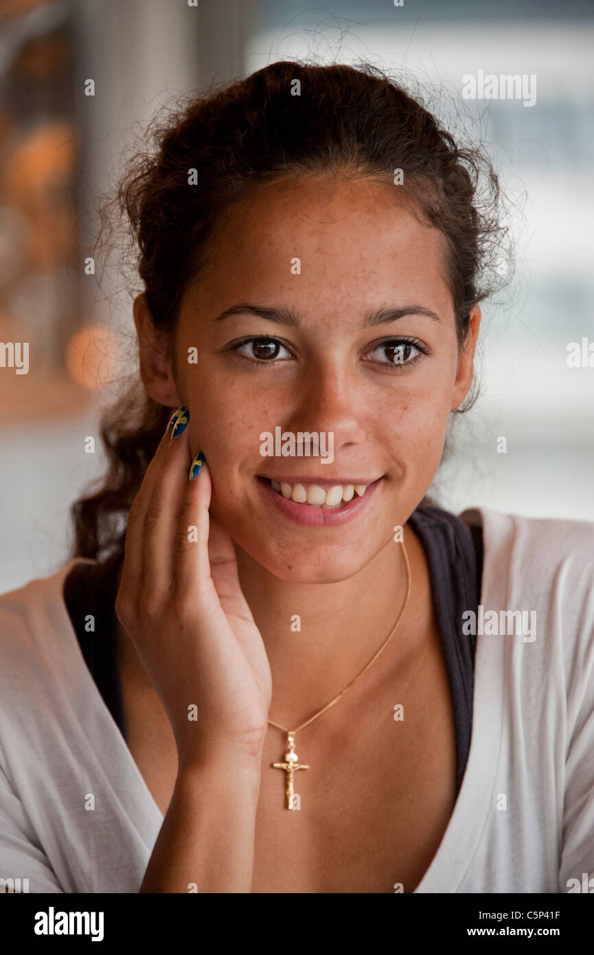 DN Galan Diamond League Presse-Conf vor morgen Wettkampf - Bild zeigt Angelica Bengtsson Schweden Stabhochsprung Stockfoto