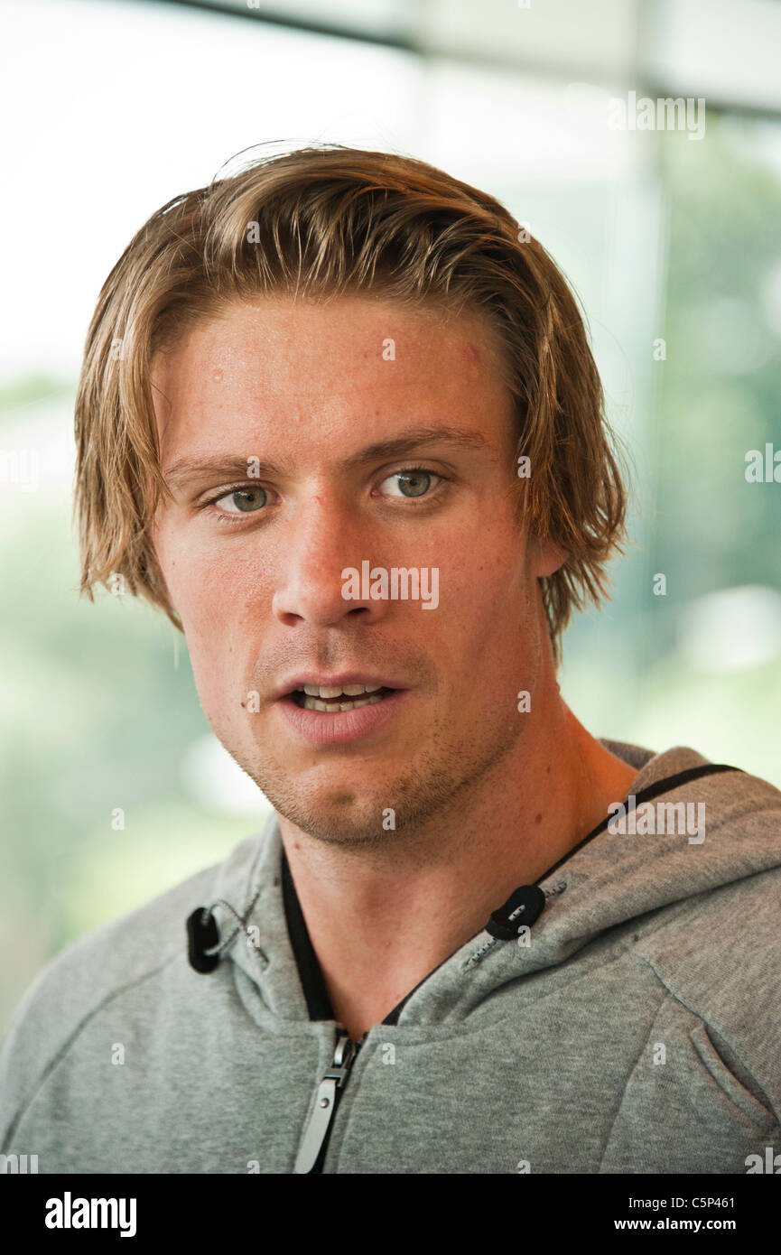 2011-07-28 Stockholm DN Galan Diamond League Presse-Conf - Bild zeigt Andreas Thorkildsen Norwegen Javalin werfen Stockfoto