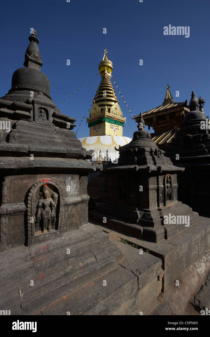 Das alles sehenden Augen Buddhas Blick auf Swayambhunath Tempel (Affentempel), Kathmandu, Nepal, Asien Stockfoto