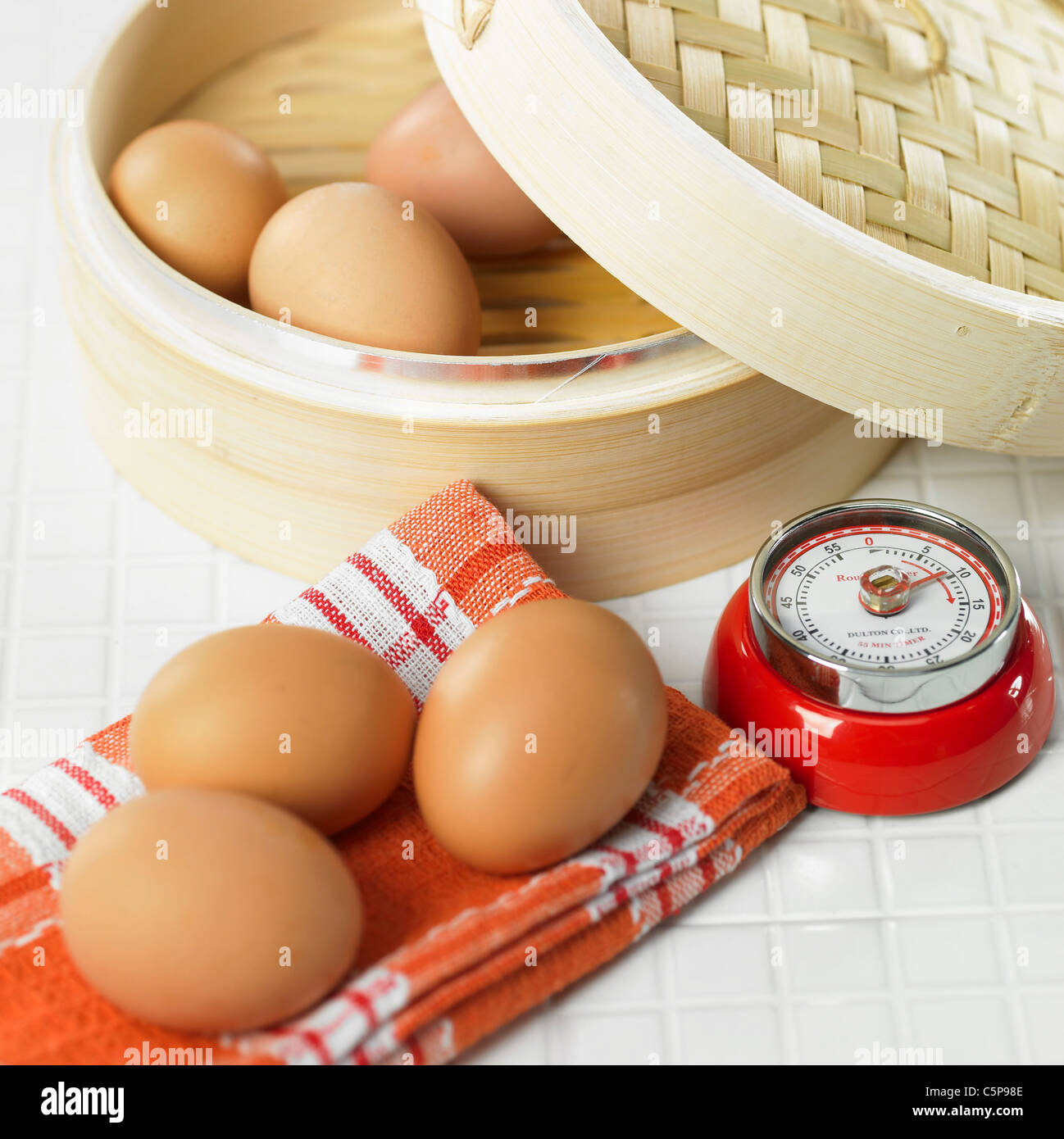Eiern und timer Stockfoto