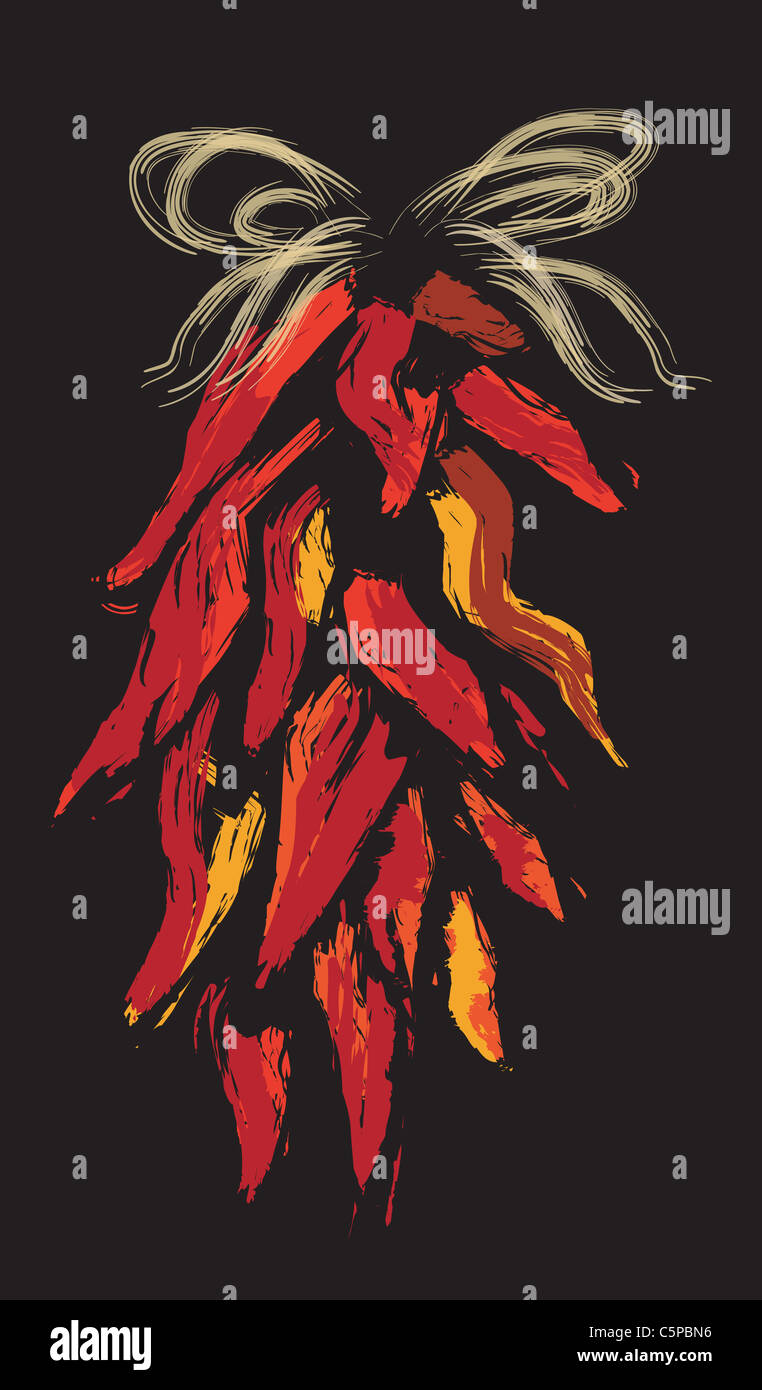 Chile-Girlanden mit einem Holzschnitt-Stil. Stockfoto