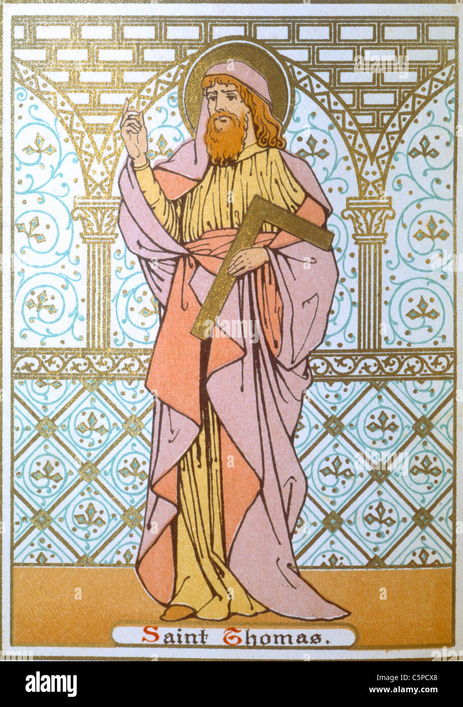 Der heilige Thomas hält einen Platz, einer der zwölf Apostel Jesu Stockfoto