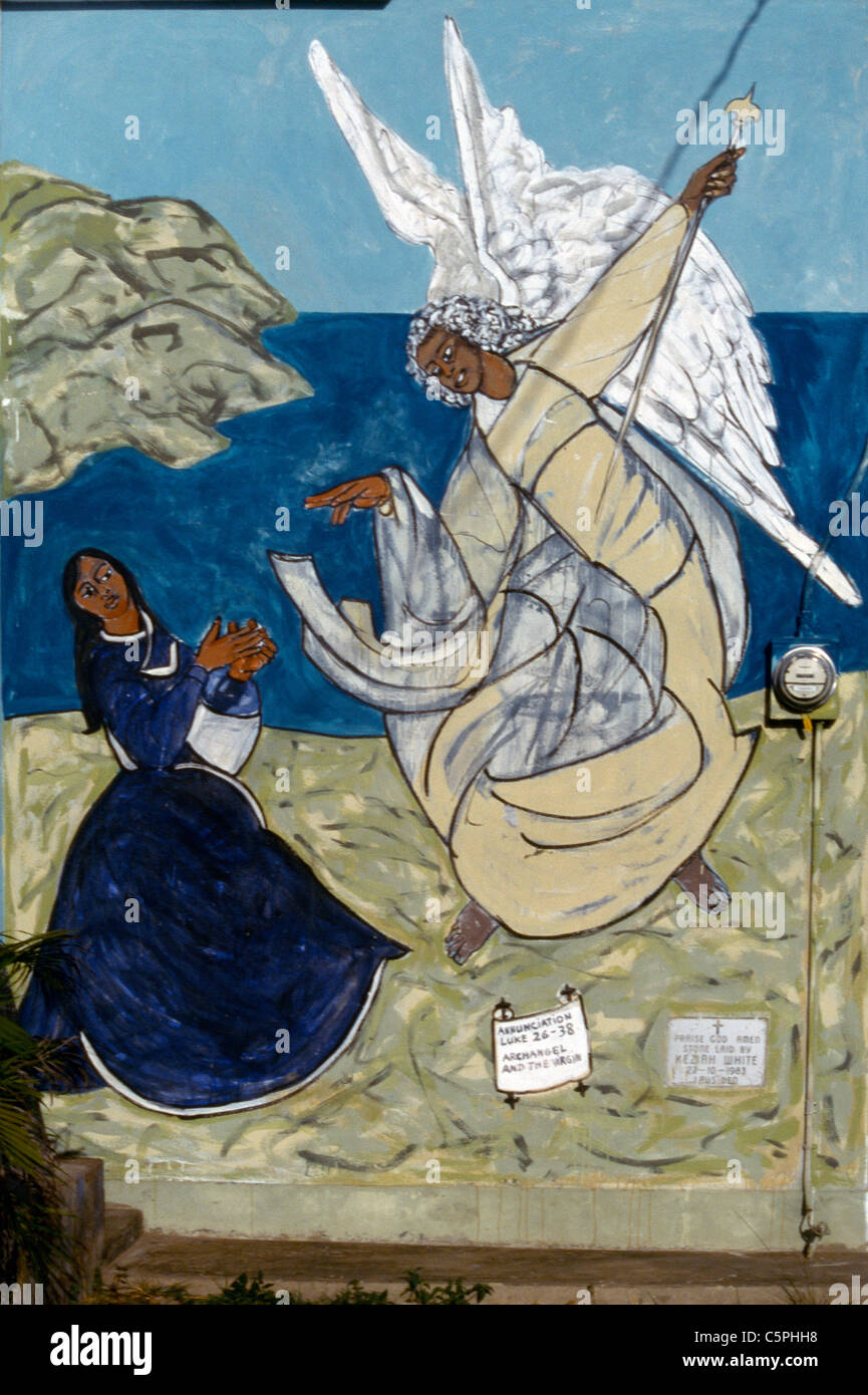Black Rock Tobago Gemälde Über Die Kirche Mit Der Darstellung Der Verkündigung Erzengel Gabriel Und Der Jungfrau Maria Stockfoto