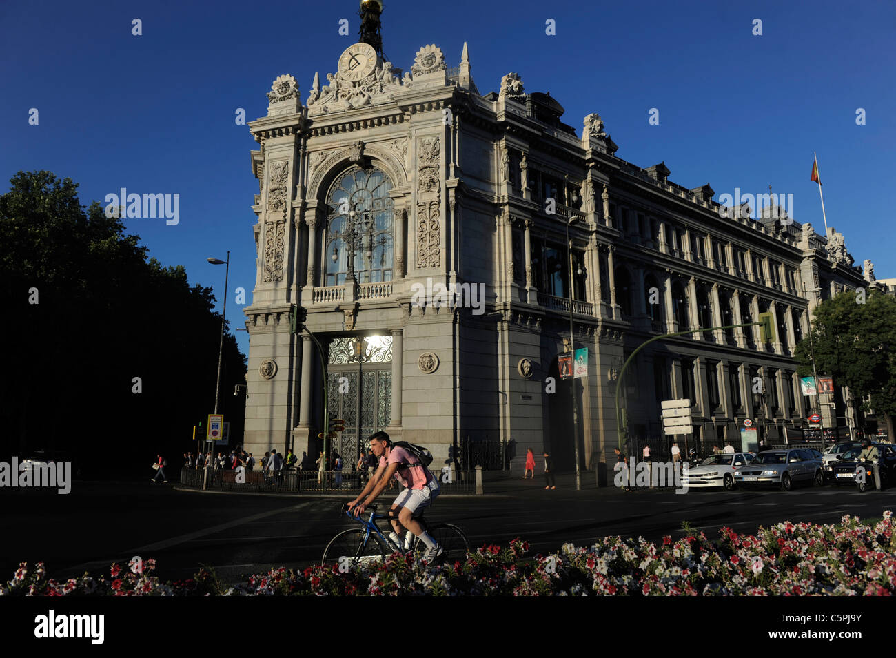 Am frühen Morgen Blick auf der Bank von Spanien in Madrid, Spanien Stockfoto