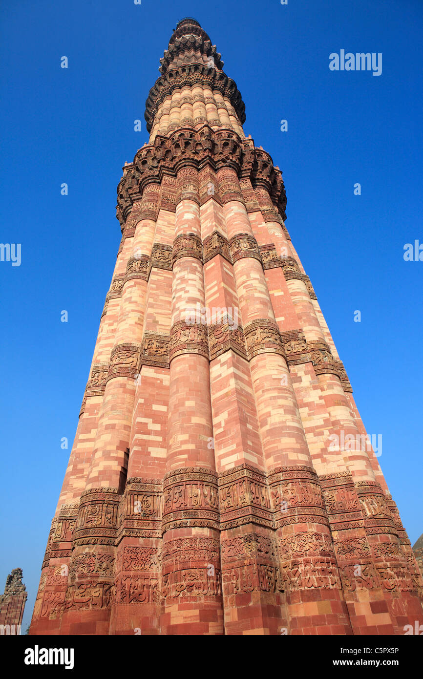 Minarett Qutb Minar (1200), Delhi, Indien Stockfoto