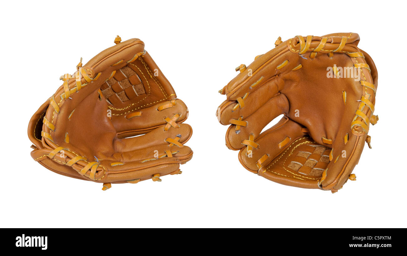 Baseball-Handschuhe aus Leder getragen während Baseball gespielt an Sommernachmittagen - Pfad enthalten Stockfoto