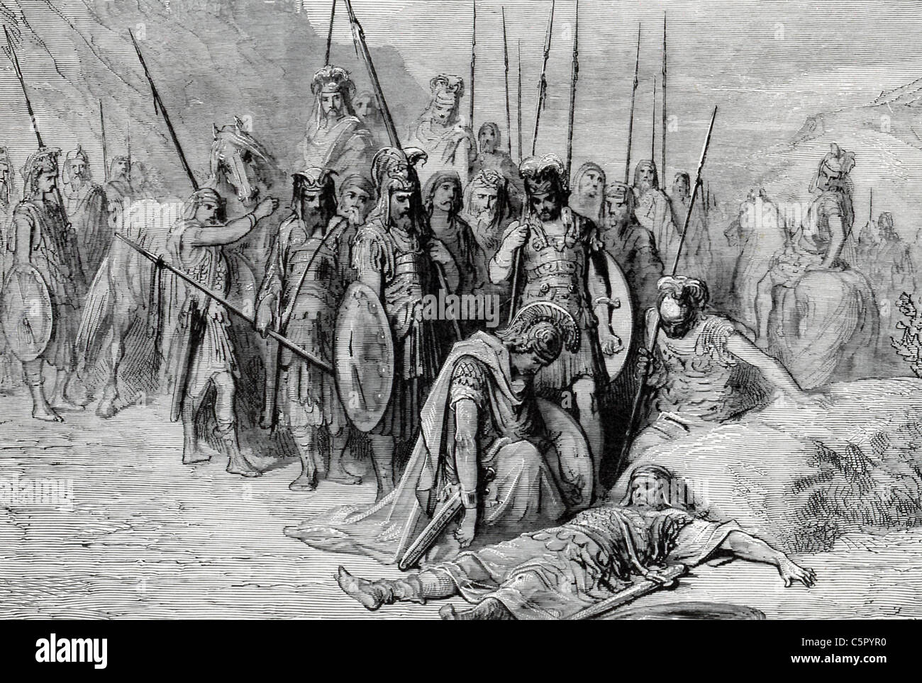 Nach Schlacht von Gaugamela Alexander der große kam auf den sterbenden Darius und ein ordentliches Begräbnis für ihn bestellt. Stockfoto