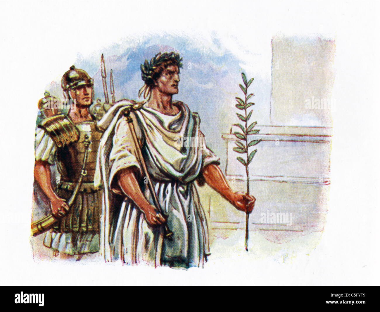 Abbildung zeigt eine römische Herold (Messenger), danach mit einem Olivenzweig von römischen Soldaten. Stockfoto