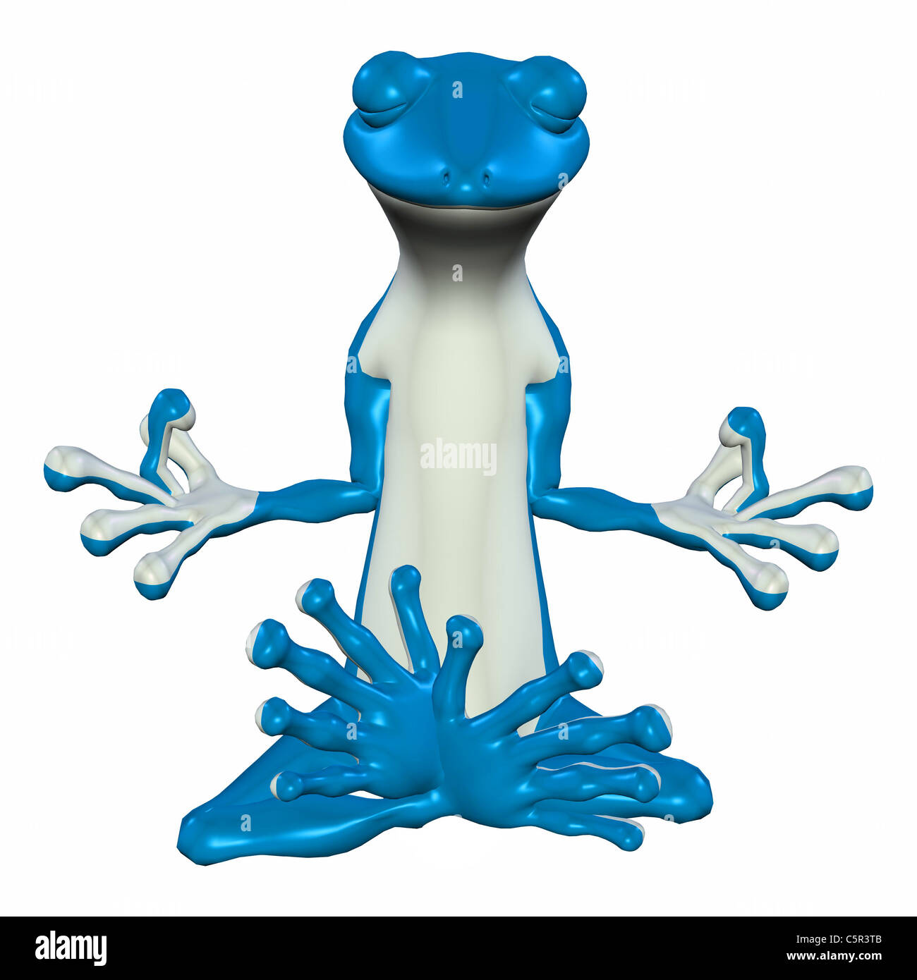 Abbildung von einem blauen Gecko meditieren auf weißem Hintergrund Stockfoto