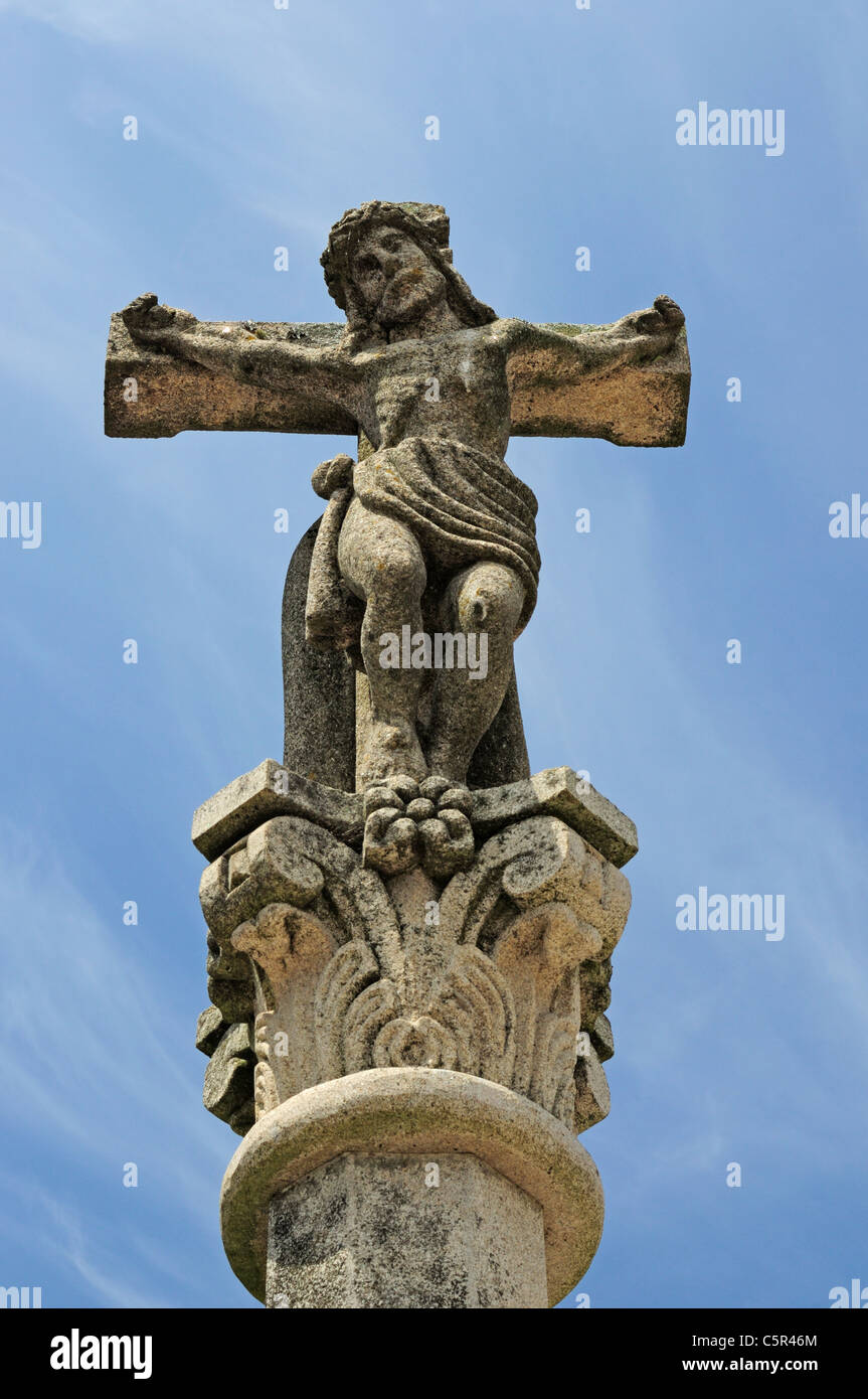Steinkreuz im Combarro. Poio, Pontevedra, Galicien, Spanien Stockfoto