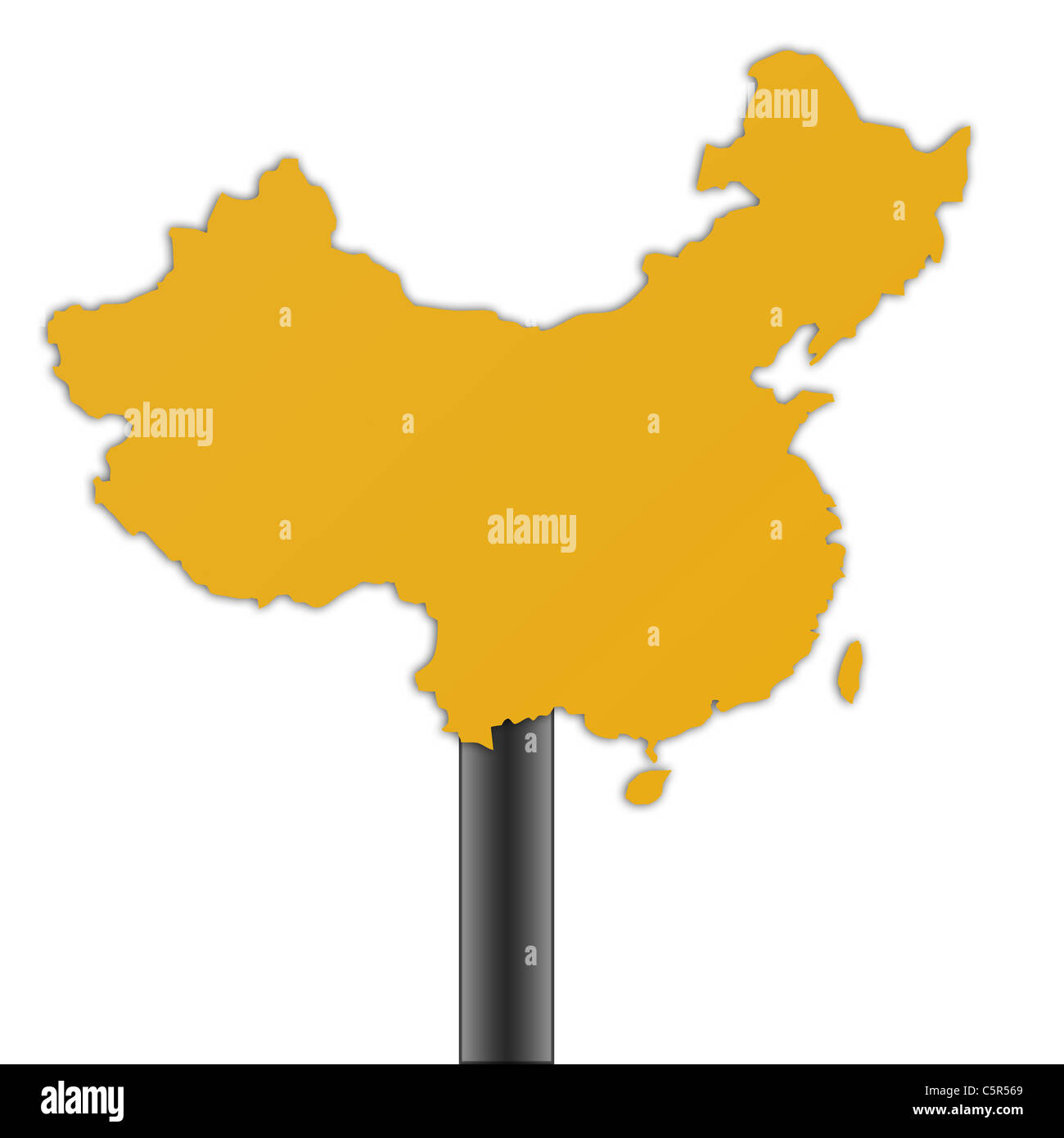 China Landkarte Straßenschild isoliert auf einem weißen Hintergrund. Stockfoto