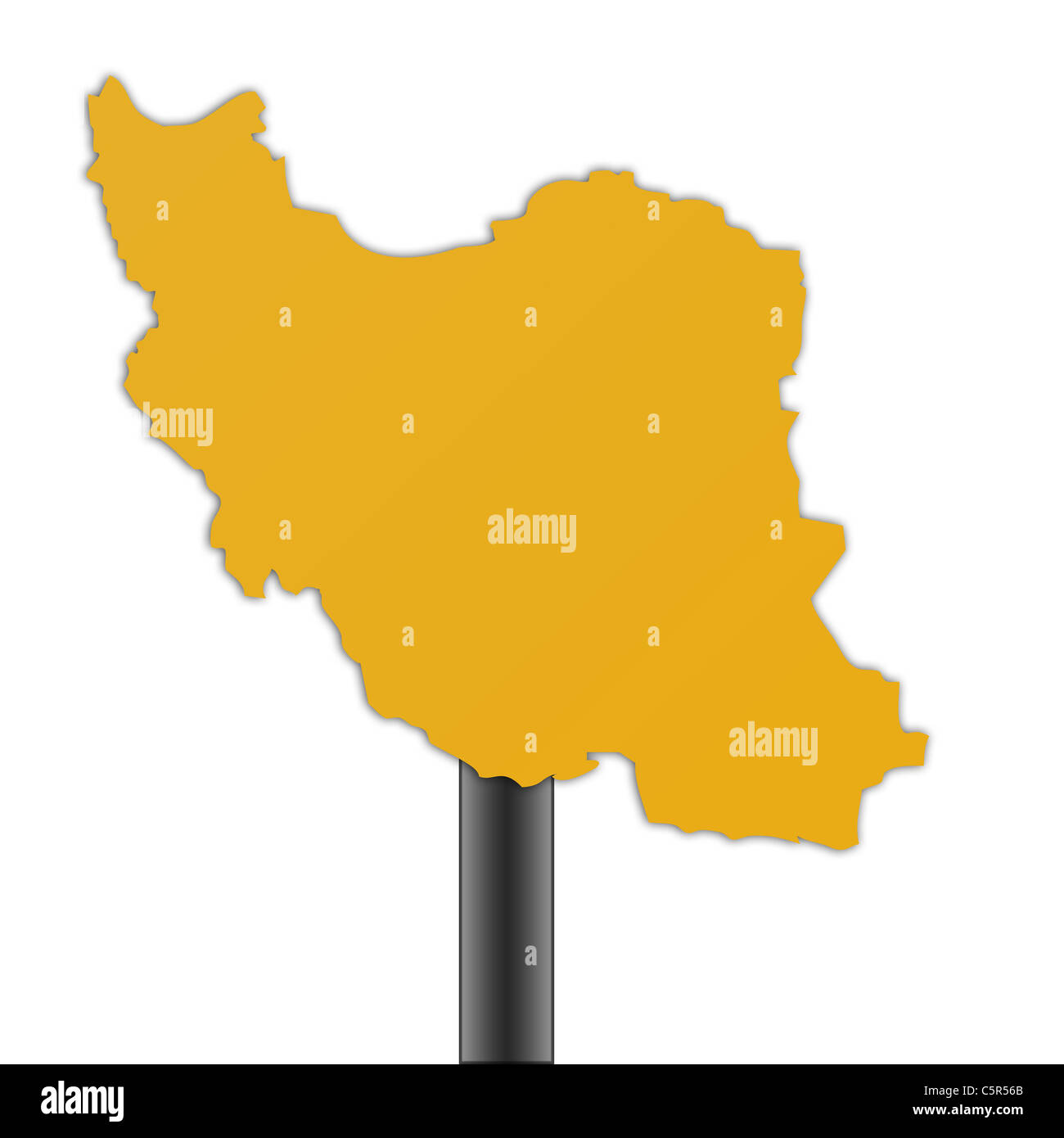 Iran Landkarte Straßenschild isoliert auf einem weißen Hintergrund. Stockfoto