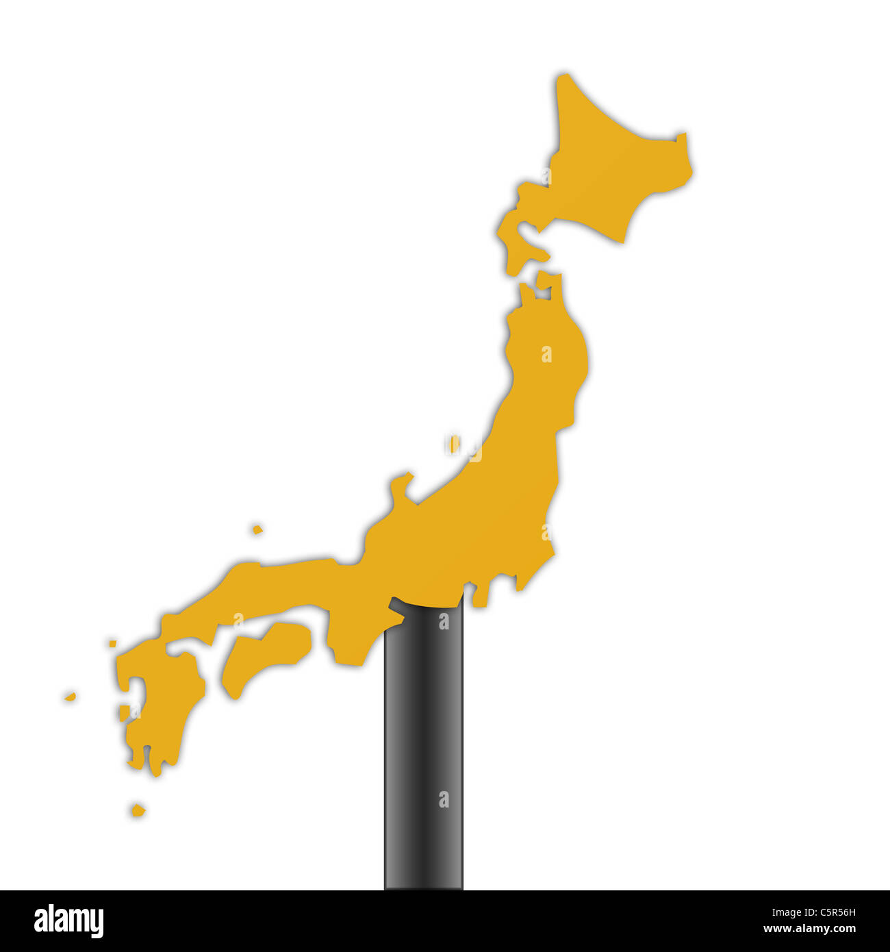 Japan Landkarte Straßenschild isoliert auf einem weißen Hintergrund. Stockfoto