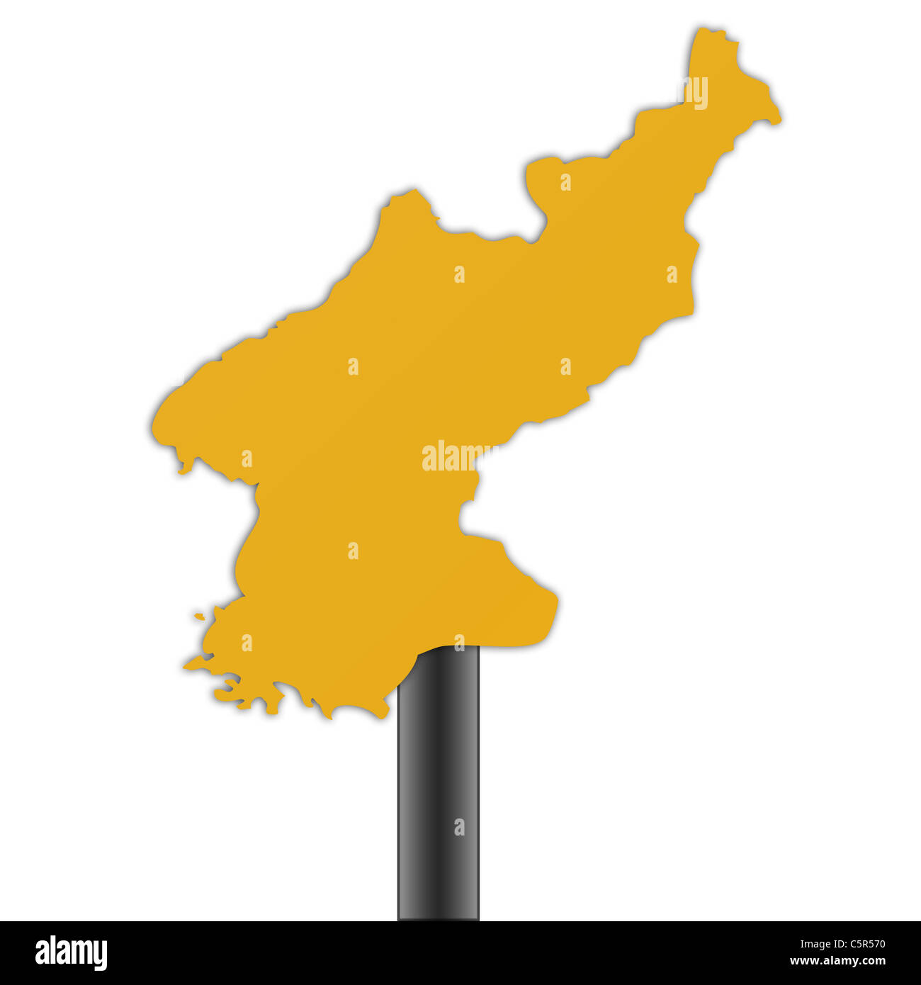 Nordkorea Karte Straßenschild isoliert auf einem weißen Hintergrund. Stockfoto