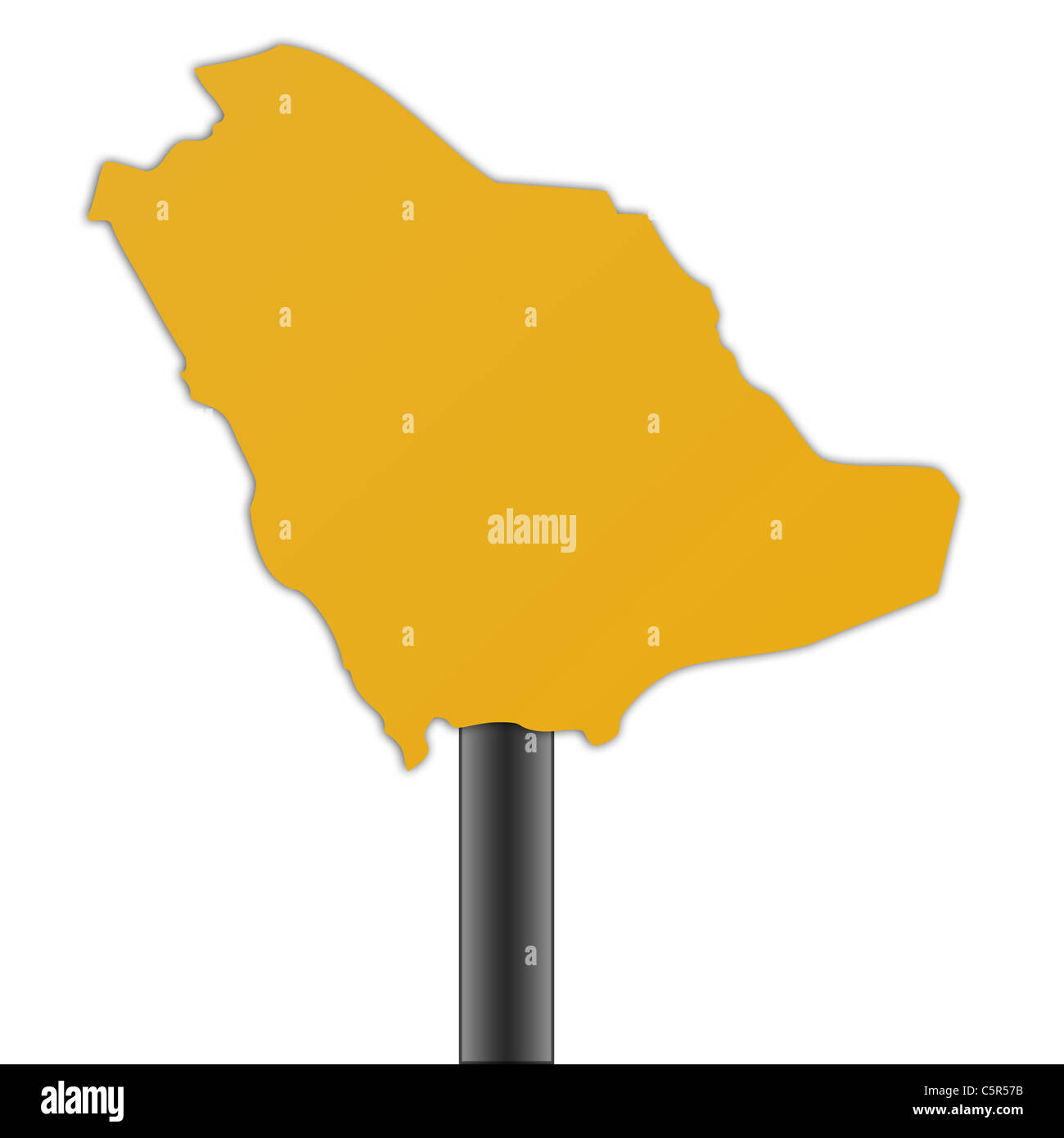 Saudi Arabien Karte Straßenschild isoliert auf einem weißen Hintergrund. Stockfoto