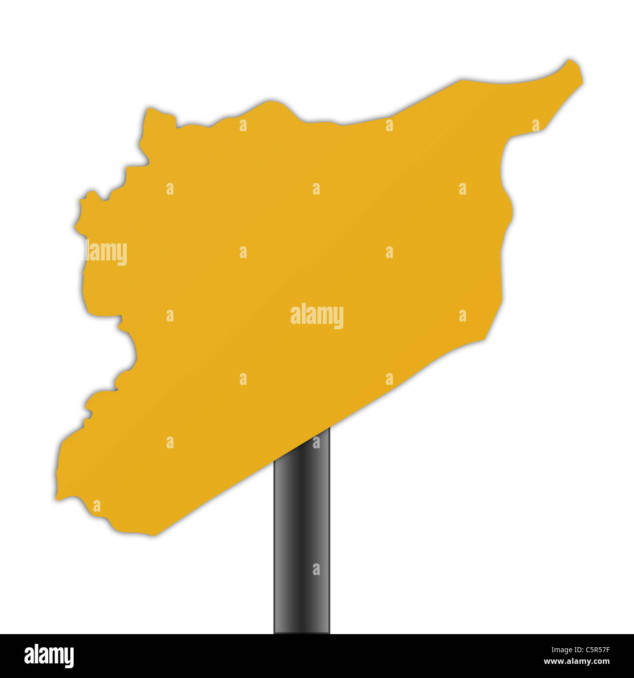 Syrien Landkarte Straßenschild isoliert auf einem weißen Hintergrund. Stockfoto