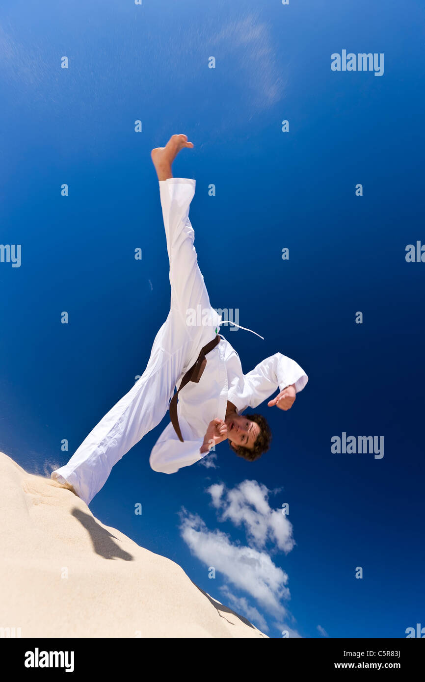 Martial Artist hoher Stoß. Stockfoto