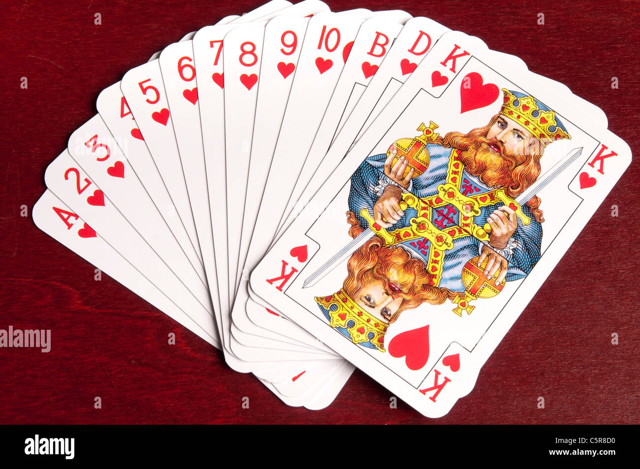 Spielkarten-Set von Herzen Stockfoto
